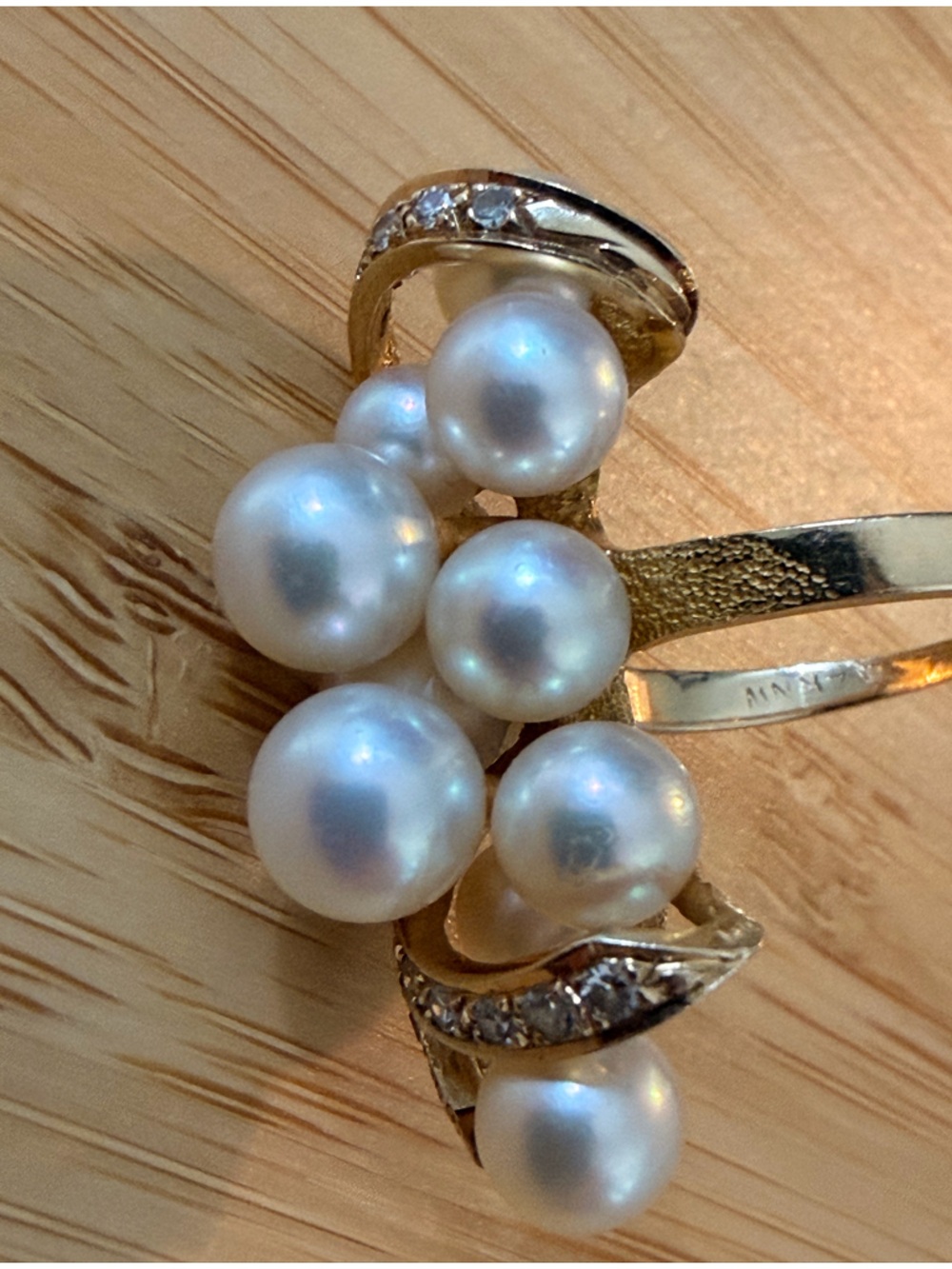 14k Gold Pearl Diamond Cluster Cocktail Ring - White Pearls - Picture 9 of 10